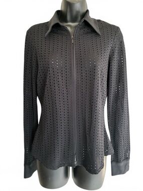 NWT Vintage Deadstock Cache Black Perforated Zip-Front Moto Mesh Jacket Size L